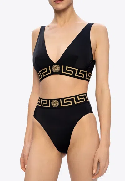 Versace Greca Border Triangle Bralette In Black
