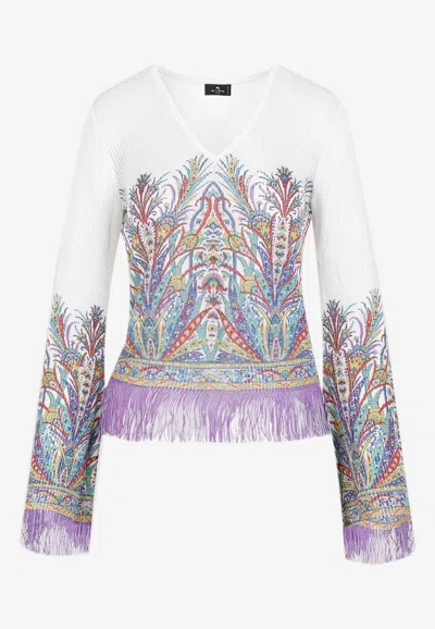 Etro Fringed Knitted Top In White