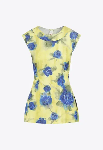 Marni Floral Print Top With Zig-zag Seam Detail In Multicolor