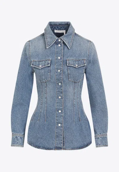 Chloé Buttoned Denim Shirt In Blue