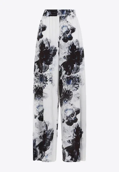 Alexander Mcqueen Floral Silk Pajama Pants In Blue