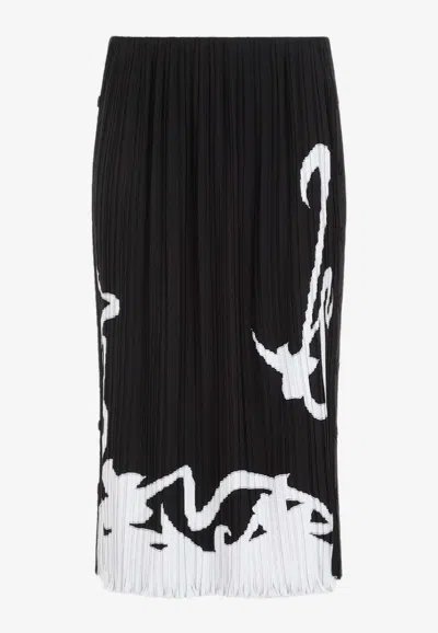 Lanvin Pleated Long Skirt Abstract Pattern In Black