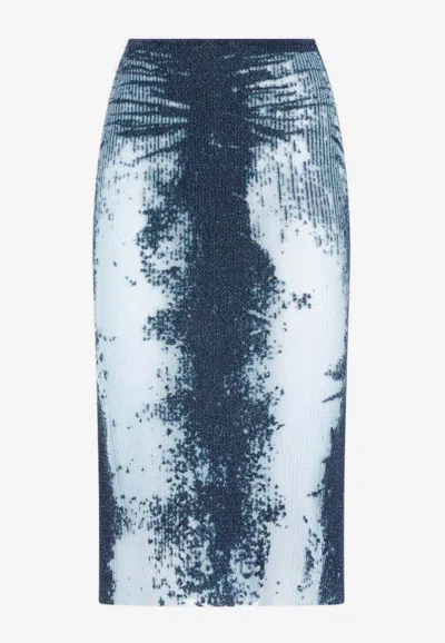 Diesel Blue Midi Skirt In Devor Metallic Knit In Blue