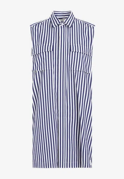 Sacai Navy Blue Stripes Cotton Thomas Mason Dress In Navy