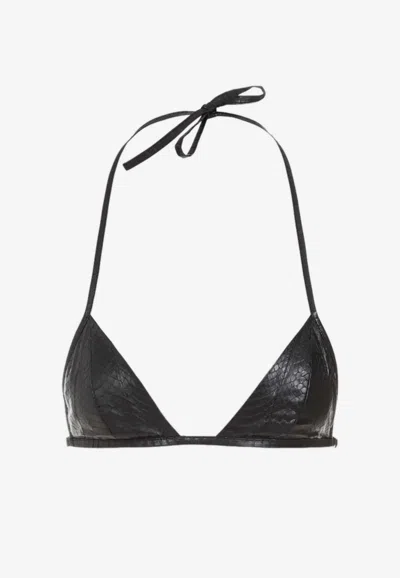 Rick Owens Snake Print Leather Triangle Bra In Black