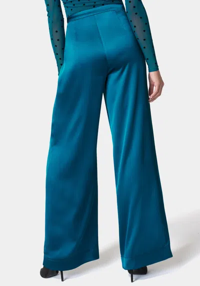 Bebe High Waist Satin Wide Leg Pant In Deep Lagoon