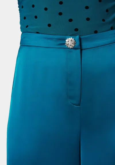 Bebe High Waist Satin Wide Leg Pant In Deep Lagoon