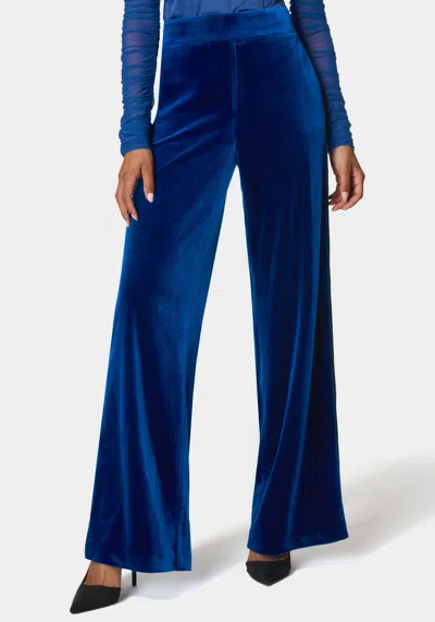 Bebe High Waist Velour Wide Leg Pant In Galactic Cobalt