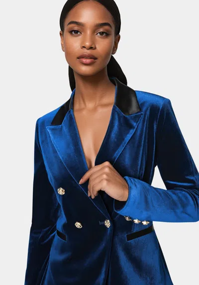Bebe Double Breast Combo Satin Velour Blazer In Galactic Cobalt