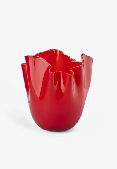 Venini Medium Fazzoletto Opalini Glass Vase In Red