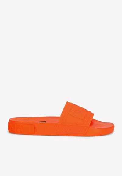 Dolce & Gabbana Dg Beachwear Rubber Slides In Orange