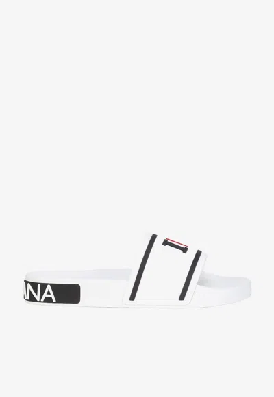 Dolce & Gabbana Logo Rubber Slides In White