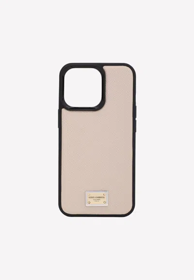 Dolce & Gabbana Iphone 13 Pro Max Cover In Calf Leather In Pink