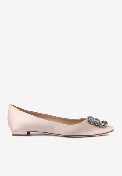Manolo Blahnik Hangisiflat Crystal-embellished Ballet Flats In Nude