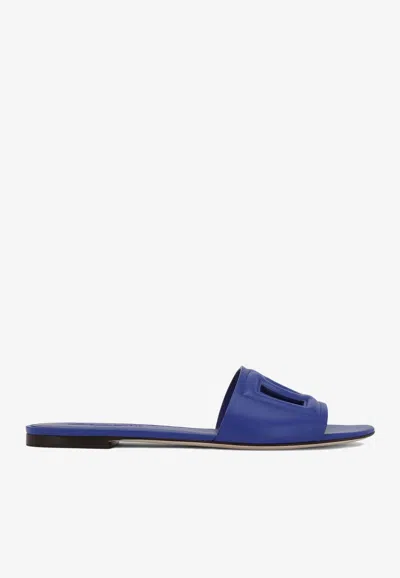 Dolce & Gabbana Bianca Dg Logo Flat Sandals In Calf Leather In Blue