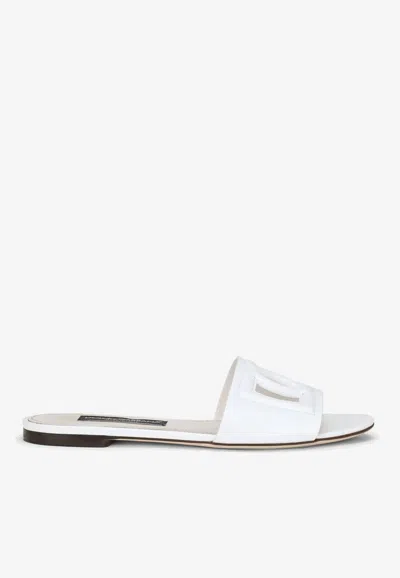 Shop Dolce & Gabbana Dg Logo Slides In Calf Leather In White