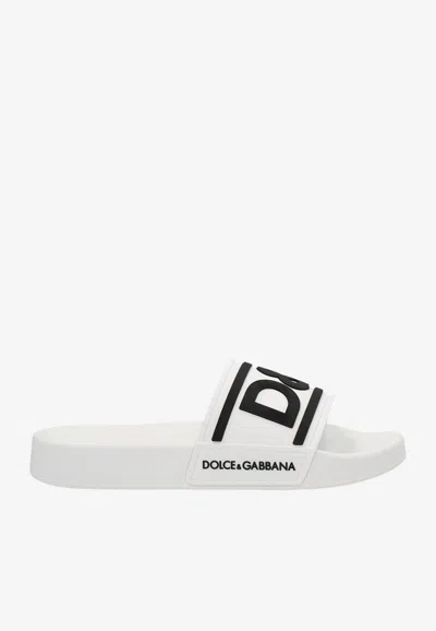 Dolce & Gabbana Logo-print Rubber Slides In White