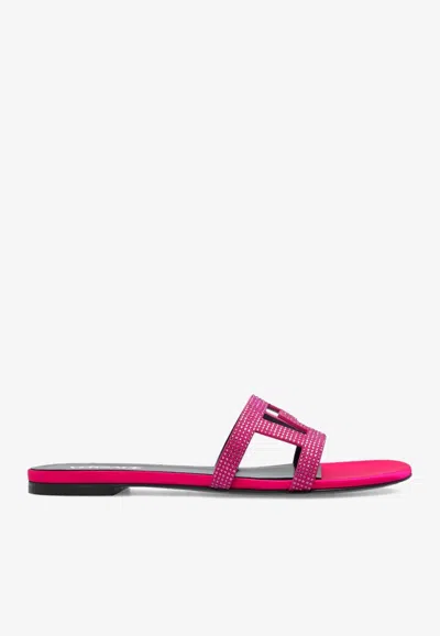 Versace Greca Maze Flat Sandals With Crystals In Pink