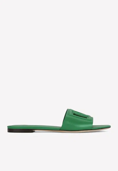 Dolce & Gabbana Calfskin Sliders With Dg Logo In Green