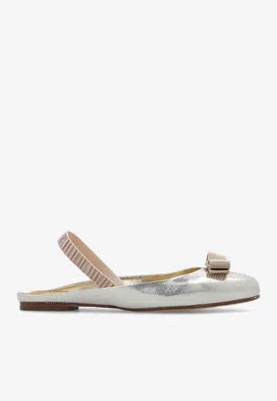 Ferragamo Varina Ballet Flats In Leather In Silver