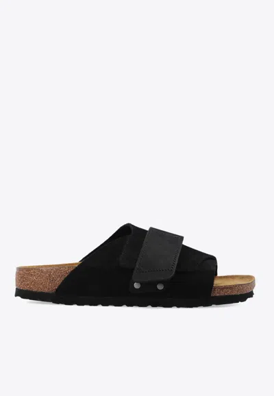Birkenstock Kyoto Suede And Nubuck Leather Slides In Black