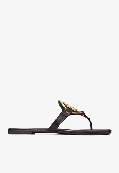 Tory Burch Miller Nappa Leather Logo Sandals In Black
