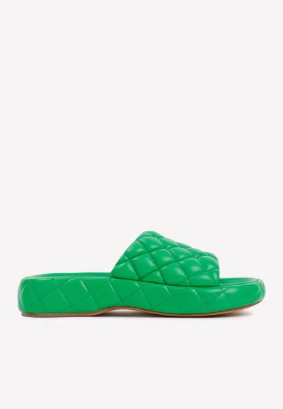 Bottega Veneta Quilted Green Slides With Chunky Sole In Parakeet