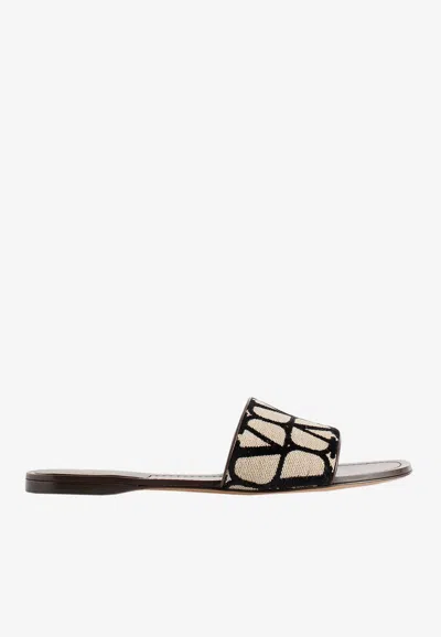 Valentino Vlogo Toile Iconographe Slides In Beige