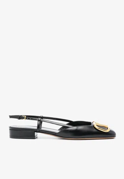 Valentino Vlogo Leather Slingback Ballerina Shoes In Black