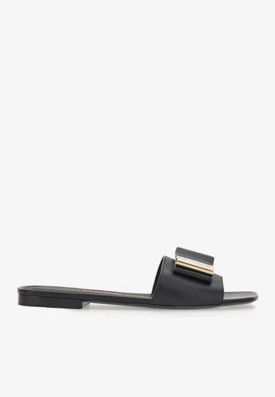 Ferragamo Double-bow Slider In Black