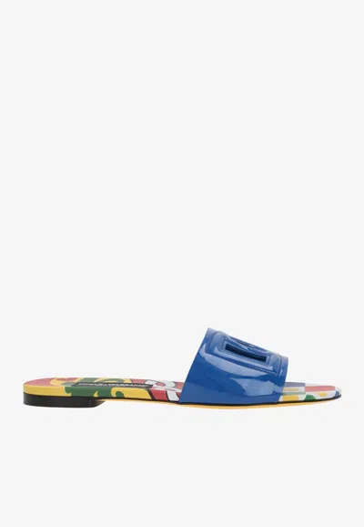 Dolce & Gabbana Dg Logo Flat Sandals In Calf Leather In Multicolor