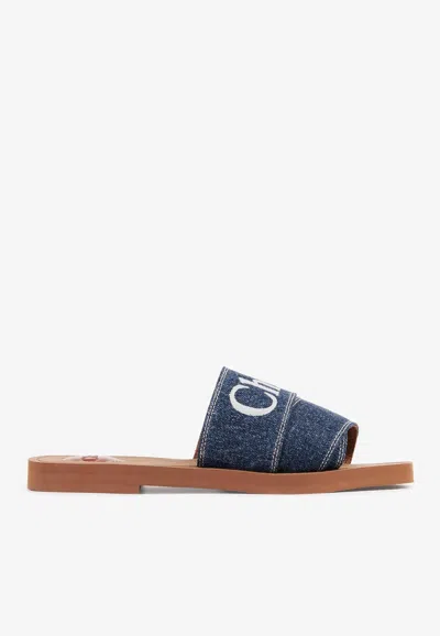 Chloé Sumptuous Cotton Woody Slide Sandals In Women's In Denim