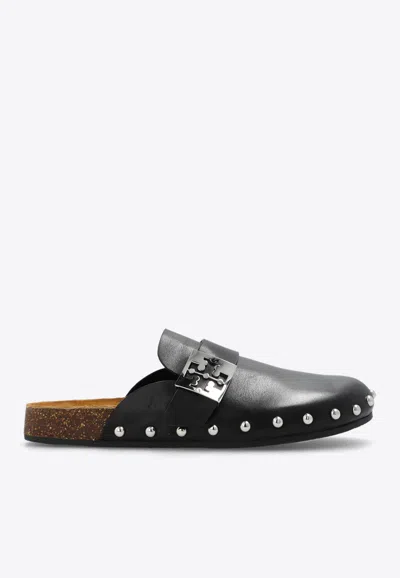 Tory Burch Mellow Leather Buckle Slide Mules In Black