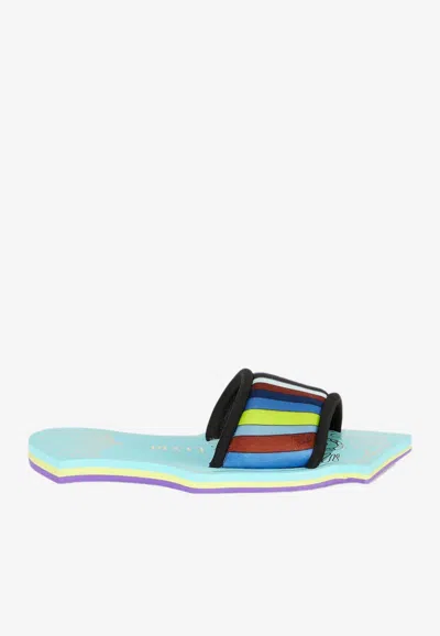 Pucci Iride Print Scuba Slides In Blue