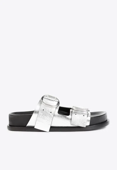 Jil Sander Black Leather Sandals With Buckle Detail In Silver