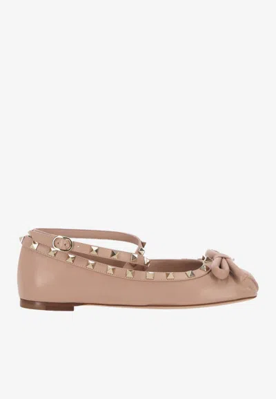 Valentino Silk Rockstud Ballet Flats In Blush