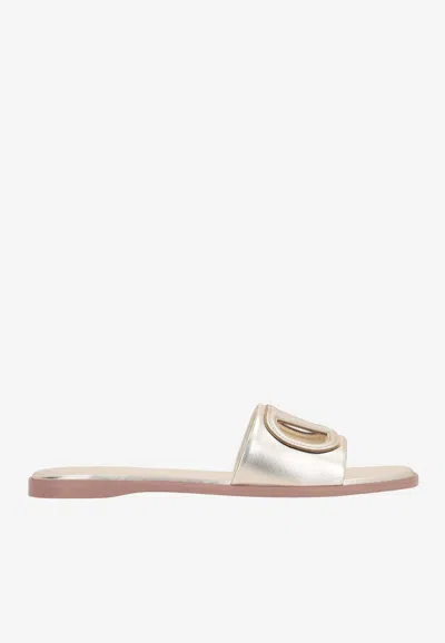 Valentino Gold Vlogo Cutout Laminated Nappa Leather Sandals In Metallic