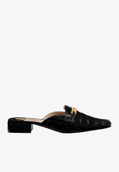 Tom Ford Leather Croc-embossed Whitney Mules 25 In Black
