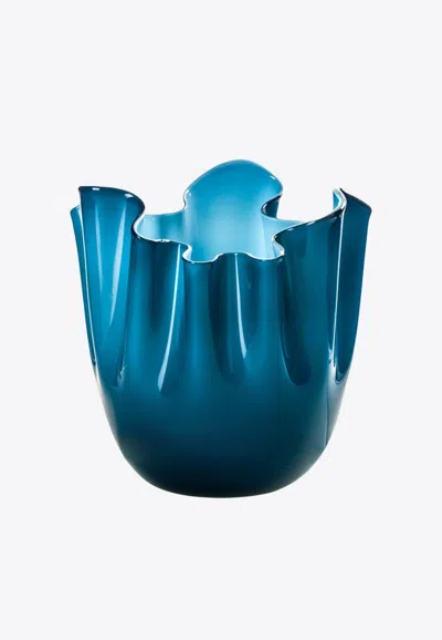 Venini Fazzoletto Two-tone Vase In Blue