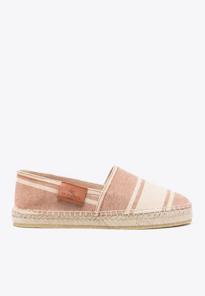 Etro Striped Canvas Espadrilles In Brown