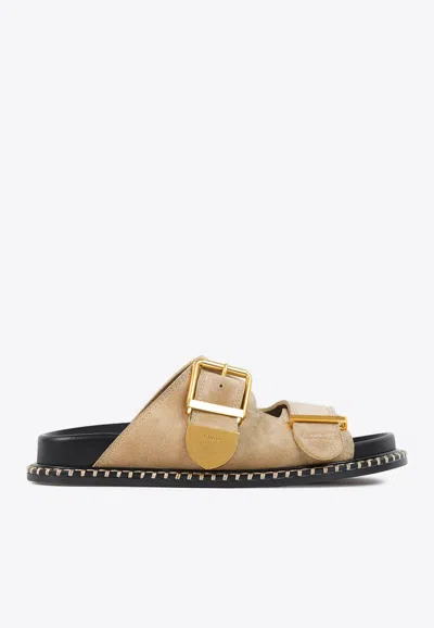 Chloé Rebecca Suede Slides In Beige