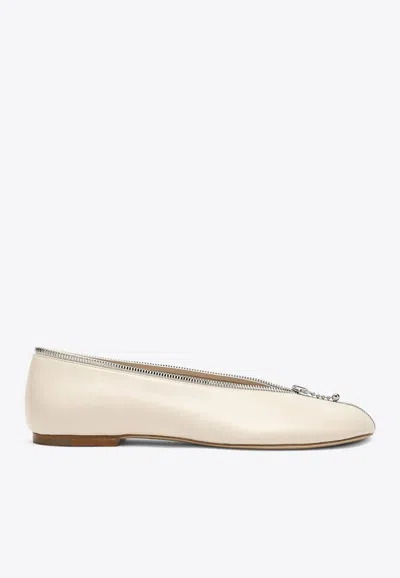 Burberry Sadler Ballerina With Light Beige Leather Zip Women In Transparent