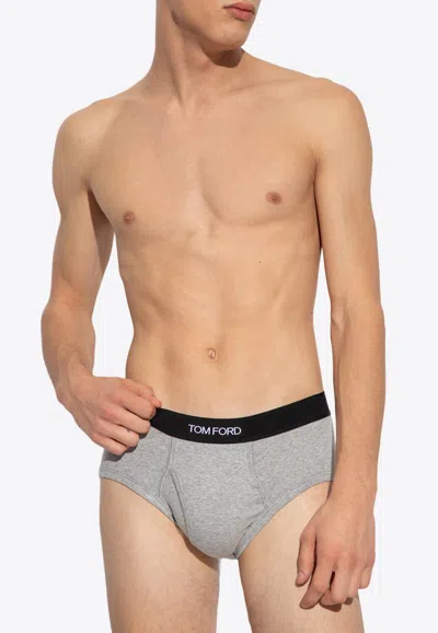Tom Ford Logo Jacquard Stretch Briefs - Set Of 2 In Gray