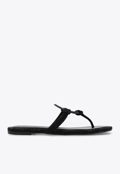 Tory Burch Miller Pave Logo Thong Sandals In Black