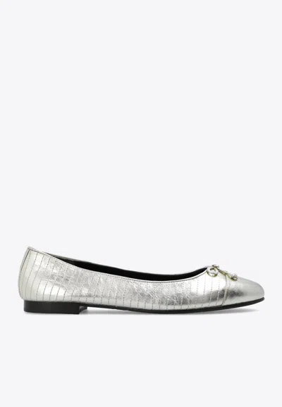 Tory Burch Gap-toe Metallic Leather Ballet Flats In Silver