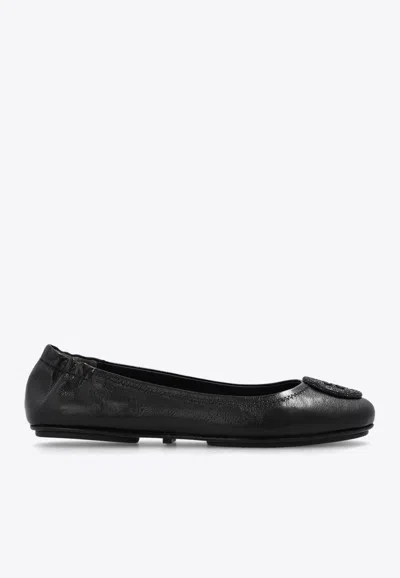 Tory Burch Logo-plaque Leather Ballerina Pumps In Black