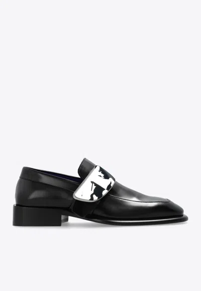 Burberry Shield Plaque Leather Loafers In Black
