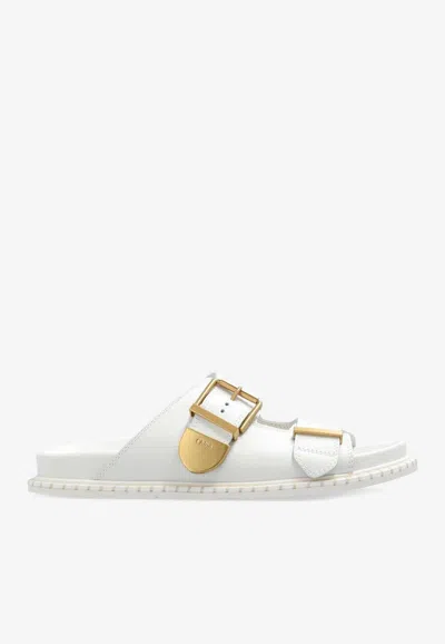 Chloé Rebecca Double-buckle Slides In White