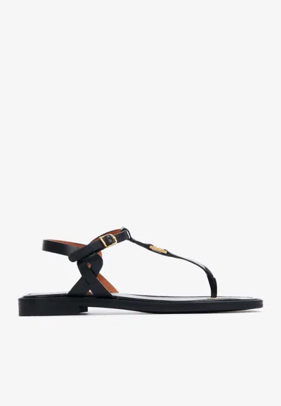 Chloé Marcie Flat Leather Sandals In Black