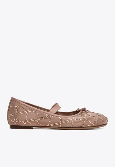 Valentino Crystal Toile Iconographe Satin Ballet Flats In Pink